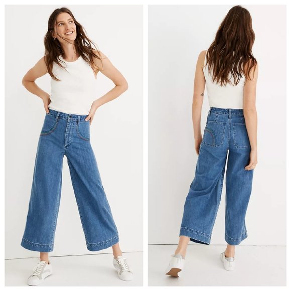 Madewell Denim - Madewell Emmett Wide-Leg Crop Jeans: Rainbow Stitched Edition Size 27